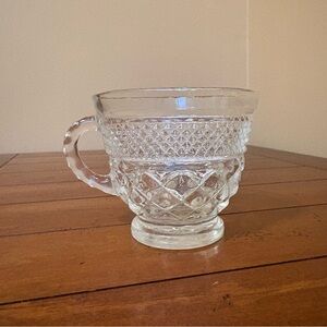 Vintage Indiana Glass Diamond Point Clear Punch Cup Mid-Century Starburst Base